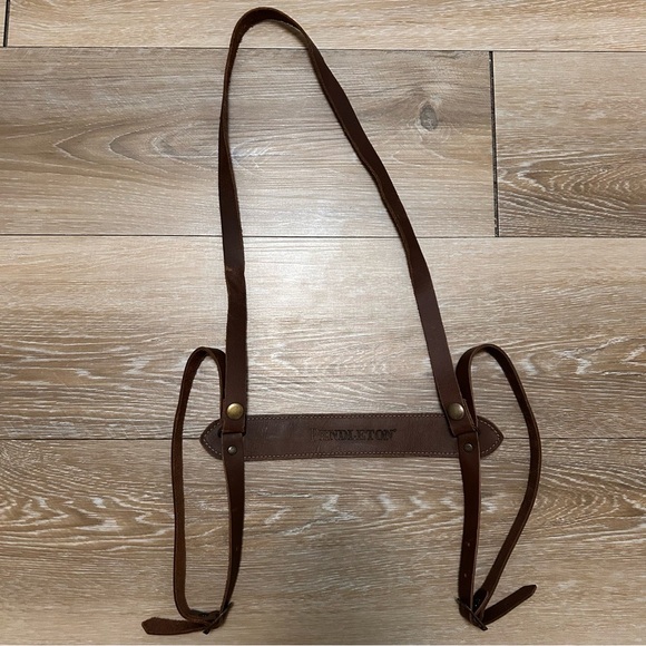 Vtg Pendleton Leather Throw Blanket Carrier | USA Made | Premium Brown Cowhide - Picture 2 of 6